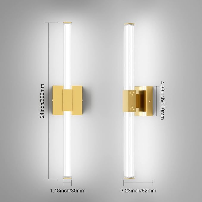 Ralbay 24inch Gold Bathroom Vanity Light Bar 22W Modern LED Vanity Lights Gold Bathroom Wall Mounted Light Fixtures Over Mirror(5500K White Light)