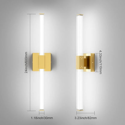 Ralbay 24inch Gold Bathroom Vanity Light Bar 22W Modern LED Vanity Lights Gold Bathroom Wall Mounted Light Fixtures Over Mirror(5500K White Light)
