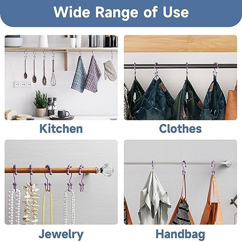 Titanker Shower Curtain Hooks Rings, Rust-Resistant Metal Double Glide Shower Hooks for Bathroom Shower Rods Curtains, Set of 12 Hooks - Greyish-Purple