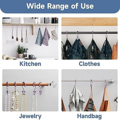Titanker Shower Curtain Hooks Rings, Rust-Resistant Metal Double Glide Shower Hooks for Bathroom Shower Rods Curtains, Set of 12 Hooks - Greyish-Purple