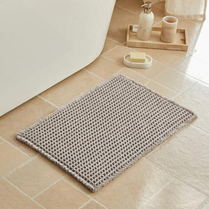Triohero Waffle Bath Mat, Small Boho Bathroom Rugs, 16x24 Light Grey