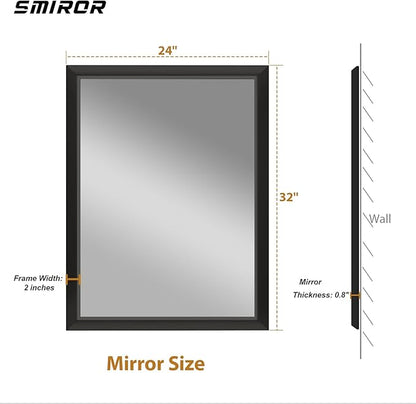 SMIROR 24x32 Matte Black Bathroom Vanity Mirror for Over Sink | Metal Wide Frame, Rectangle, Right- Angle Corner, Anti-Rust, Horizontally or Vertically Wall- Mounted for Home Remodel