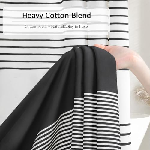 Black Boho Cotton Striped Shower Curtain with Tassel 72" W X 72" L