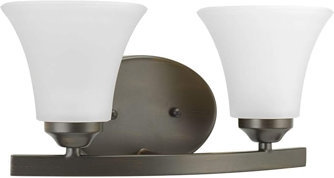 Progress Lighting P2009-20W Adorn Etched Glass Traditional Bath Vanity Light, 13.25 in x 6.25 in x 6.625 in, 2-Light, Antique Bronze