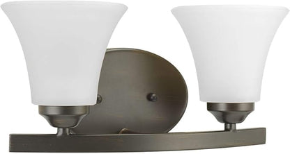 Progress Lighting P2009-20W Adorn Etched Glass Traditional Bath Vanity Light, 13.25 in x 6.25 in x 6.625 in, 2-Light, Antique Bronze