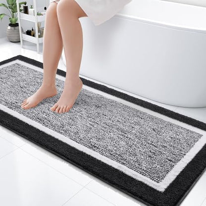 OLANLY Bathroom Runner Rugs 59x24, Extra Long Bath Mats for Bathroom, Black