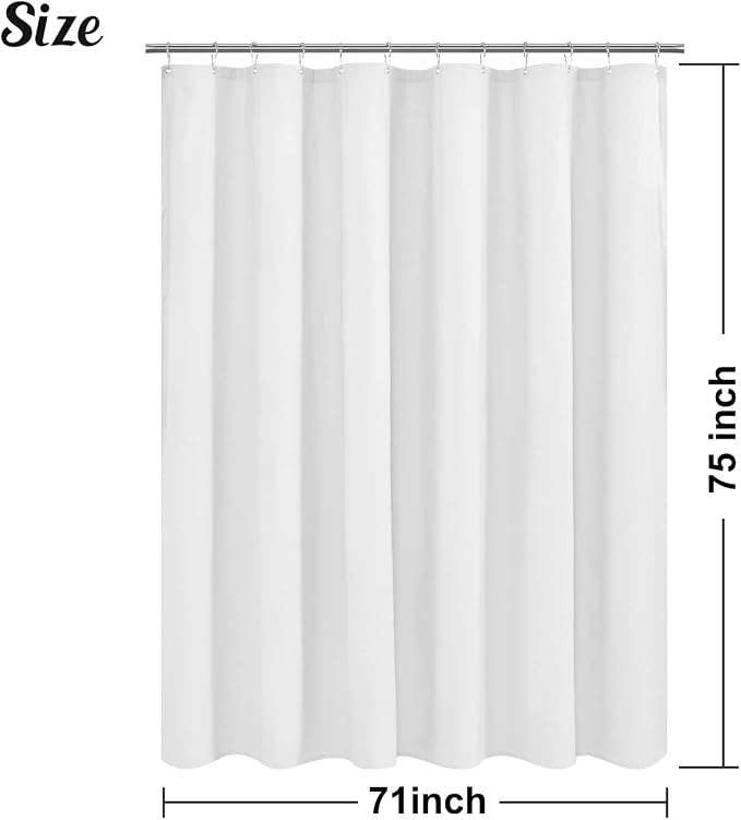 Embossed Microfiber Long Shower Curtain Liner 71 x 75, White | Machine Washable, Bottom Magnets, Water Repellent, 71x75 Inches Soft Fabric Shower Curtain for Bathroom