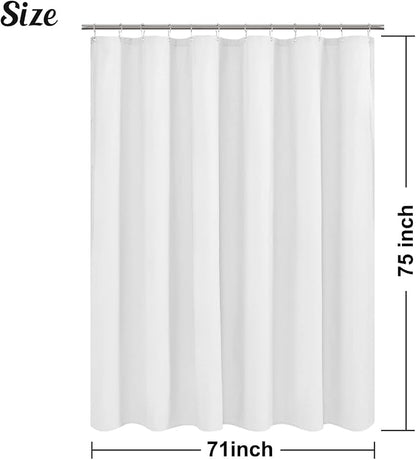 Embossed Microfiber Long Shower Curtain Liner 71 x 75, White | Machine Washable, Bottom Magnets, Water Repellent, 71x75 Inches Soft Fabric Shower Curtain for Bathroom