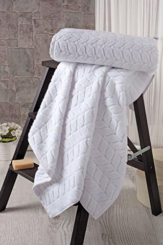 BAGNO MILANO Turkish Cotton Bath Towels, Hand Towels - Soft Plush Jacquard Collection - Highly Absorbent Towel Set (White, 2 pcs Bath Towel Set)