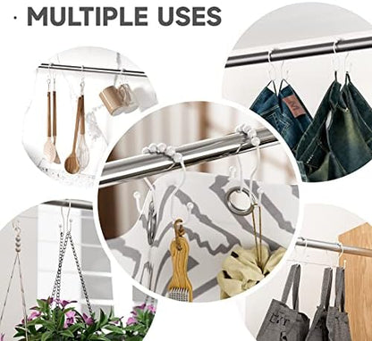 Bathway White Shower Curtain Hooks and Rings - Rust Proof, Smooth Glide, Double Hooks, 12 Pcs