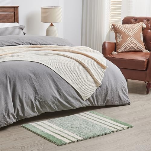 CozeCube Sage Green Striped 32"x20" Non Slip Washable Bath Mat