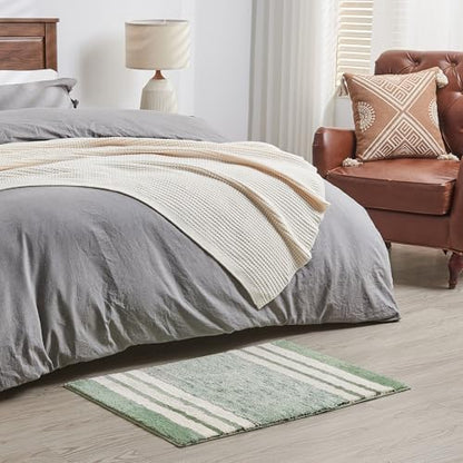 CozeCube Sage Green Striped 24"x16" Non Slip Washable Bath Mat