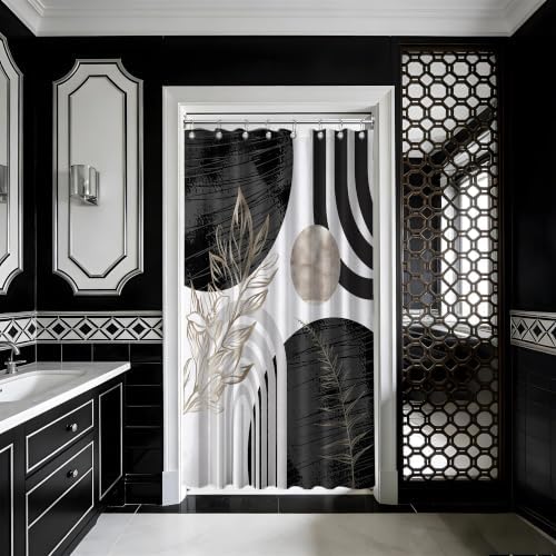 Black and White Stall Shower Curtain, 48X72 in Narrow Small, Mid Century