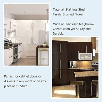homdiy 15 Pack Brushed Nickel Cabinet Hardware Cabinet Pulls - HD201SN Cupboard Handles Modern Cabinet Door Handles 7-1/2inch Hole Center Modern T-Bar Pulls