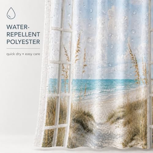 Beach Shower Curtain, Rustic Country Coastal Ocean Decor Bathroom Curtains, Seaside Scenery Waterproof Polyester Fabric Shower Curtain with Hooks 72x72 Inch