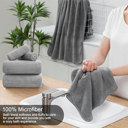 8 Piece Bath Towel Set-2 Oversized Bath Sheets(35"x70"),2 Hand Towels,4 Washcloths-Extra Large Microfiber Towel Sets,Less Lint Highly Absorbent & Quick Dry Bath Towels for Bathroom Gym Pool, Grey