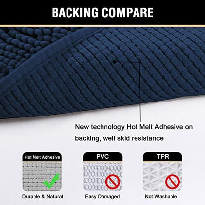 H.VERSAILTEX Navy Bath Mat for Bathroom, Microfiber Bath Rugs Chenille Floor Mat Ultra Soft Washable Bathroom Dry Fast Water Absorbent Bedroom Area Rugs, 24 x 42 - Inch