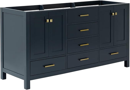 ARIEL Cambridge 66-inch Bathroom Vanity Base Cabinet,Solid Wood, 4 Soft Closing Doors, 6 Dovetail Drawers, Midnight Blue