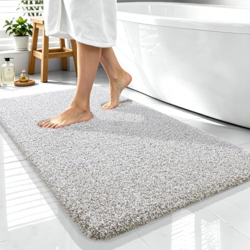 OLANLY Microfiber Bathroom Rugs 44x32, Quick Dry Bath Mat, Greige and White