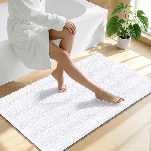 Smiry Thick Chenille Large Bathroom Runner Rugs 45x27, Soft Bath Mat, White