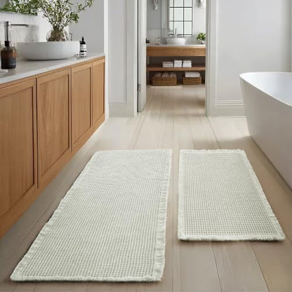 JIUZHEN Set of 2 Waffle Bath Mats Boho Bathroom Runner Rug 20"x32"+24"x48"