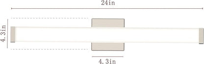 LED Bathroom Vanity Light Fixtures 24 in Brushed Nickel, 14W 4000K Natural White Square Wall Fixture, Modern Lighting for Over Mirror, Damp Rated