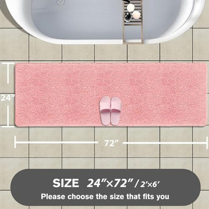 Bathroom Runner Rug 24 x 72 Non Slip – Extra Long Bath Mat | Absorbent and Washable Thick Chenille Runner Rug for Bathroom, Shower, Tub, Sink(Pink)