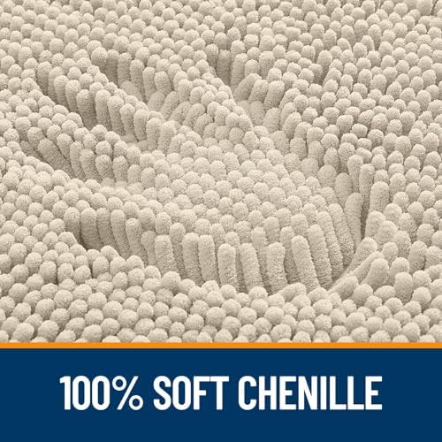 OLANLY Chenille Bathroom Rugs Mats Sets 2 Piece, 47"x20"+24"x20", Sand