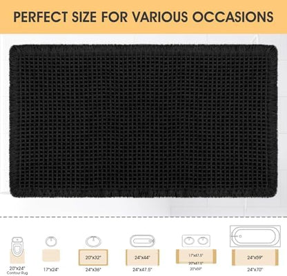 IM HOME Waffle Bath Mat Black 36"x24", Boho Woven Modern Bath Mat Rugs, Absorbent Non Slip Bathroom Rugs, Soft Washable Bath Rugs with Tassels for Bathroom, Bedroom, Kitchen, Shower, Tub