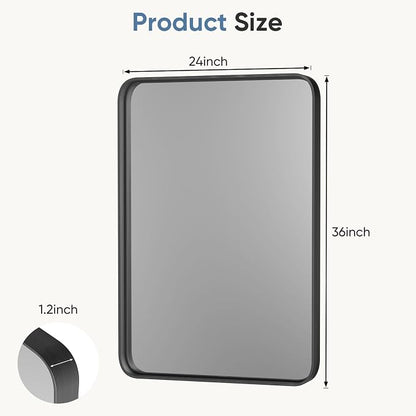 DUMOS 24"x36" Wall Mirror, Bathroom Mirrors for Over Sink, Black | Tempered Glass & Anti Rust Metal Frame, Decor for Entryway, Living Room, Bedroom, Vanity
