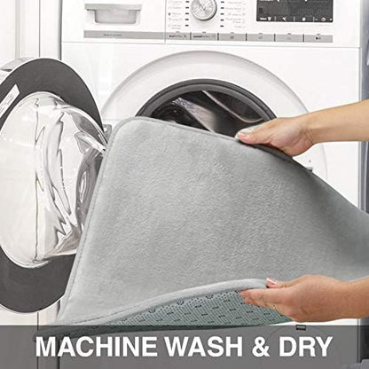 Memory Foam Bath Mat Non Slip Absorbent Super Cozy Velvet Bathroom Rug Carpet (60 inches X 17 inches, Silver)