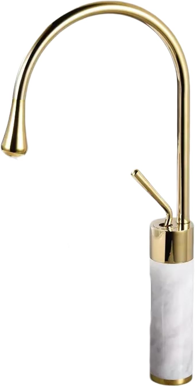 Premium Gold Brass & Marble Bathroom Faucet Hot & Cold Water Mixer Swivel Sink Tap Elegant Design for Modern Vanities Durable Copper Construction，Golden High