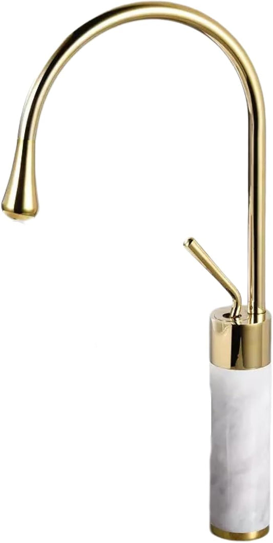 Premium Gold Brass & Marble Bathroom Faucet Hot & Cold Water Mixer Swivel Sink Tap Elegant Design for Modern Vanities Durable Copper Construction，Golden High