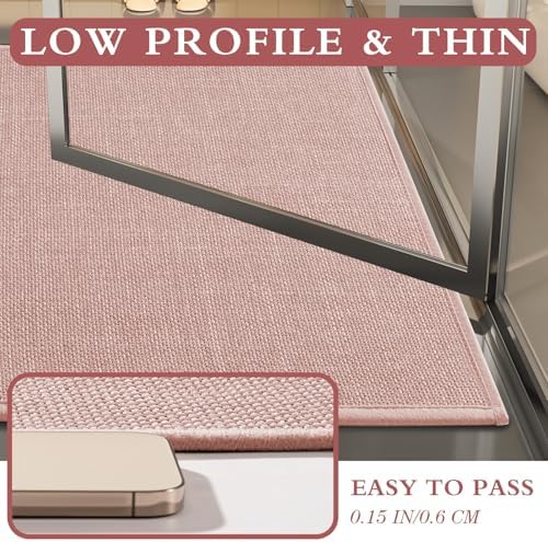 YIHOUSE Bathroom Rugs Thin Bath Mat Sets 2 Pieces Quick Dry,Pink