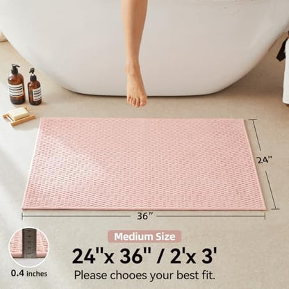 Triohero Bathroom Rugs Non Slip Washable, Super Absorbent Thin Bath Mat Quick Dry Low Pile Bathroom Rug, Pink 24"x36"