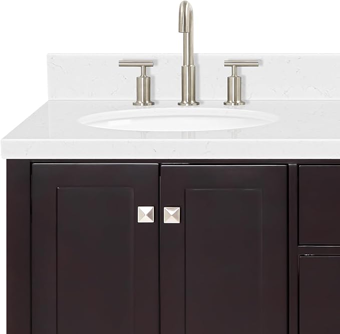 ARIEL Cambridge 66-inch Bathroom Vanity with Sink,Solid Wood, 1.5-inch Carrara White Quartz Countertop & Backsplash, Double Oval Porcelain Sink, 4 Soft Closing Doors, 6 Dovetail Drawers, Espresso