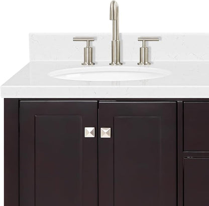 ARIEL Cambridge 66-inch Bathroom Vanity with Sink,Solid Wood, 1.5-inch Carrara White Quartz Countertop & Backsplash, Double Oval Porcelain Sink, 4 Soft Closing Doors, 6 Dovetail Drawers, Espresso