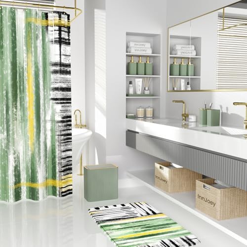 Bathroom Set - Bathroom Accessory Set, Sage Green Bathroom Set, 26PC Bathroom Sets with Shower Curtain and Rugs, Toilet Brush, Trash Can, Qtip Holder & Bathroom Soap Dispenser Set