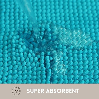 Bathroom Rugs Chenille, Extra Thick and Absorbent, Non-Slip, Machine Washable, Dry Quckily, Soft Cozy Plush, Used Under Shower Bathtub and Sink, Bath Mat Sets Turquoise