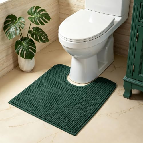 SUBRTEX Bathroom Rugs, U Shaped Chenille Bath Rug 24" x 20" Soft Short Plush Bath Mat Soft Shower Mat Water Absorbent Shower Mat Quick Dry Machine Washable, Celadon
