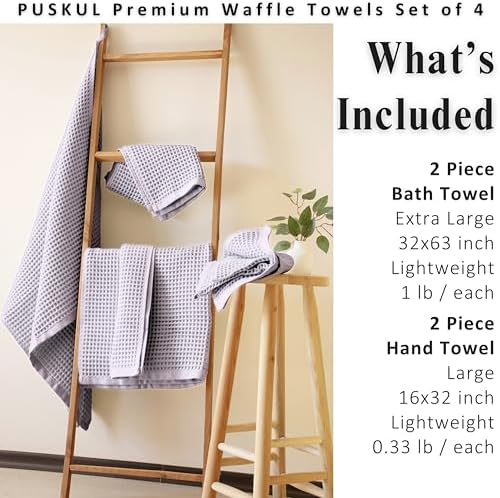PÜSKÜL Natural 100% Turkish Cotton Waffle Towels Set of 4-Piece, L.-Gray