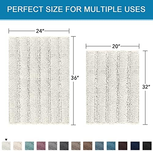 H.VERSAILTEX 2 Piece Bathroom Set - Super Absorbent Chenille Striped Bath Mats, Non Skid, Machine Washable (Cream, 24 x 36 Plus 20 x 32 - Inches)