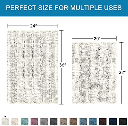 H.VERSAILTEX 2 Piece Bathroom Set - Super Absorbent Chenille Striped Bath Mats, Non Skid, Machine Washable (Cream, 24 x 36 Plus 20 x 32 - Inches)