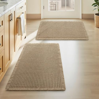 Upgraded Waffle Bath Mat Set of 2 Absorbent Non Slip Bathroom Mat 17" x 24"