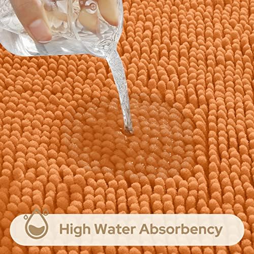 HOMEIDEAS Orange Chenille Bathroom Rugs Set of 3, Non Slip Bath Mat
