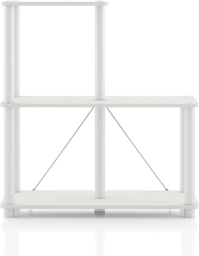 Homes: Inside + Out Apexa Modern 3-Cube Ladder Shelving Units, Collectibles Display Shelves, Easy Assembly Standing Shelf, Home Storage Organizer for Living Room, Bedroom, Office, White