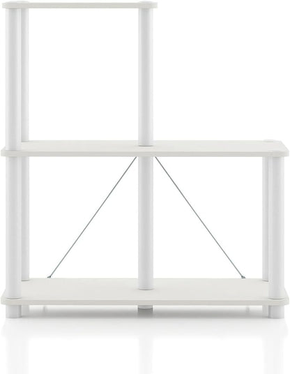 Homes: Inside + Out Apexa Modern 3-Cube Ladder Shelving Units, Collectibles Display Shelves, Easy Assembly Standing Shelf, Home Storage Organizer for Living Room, Bedroom, Office, White