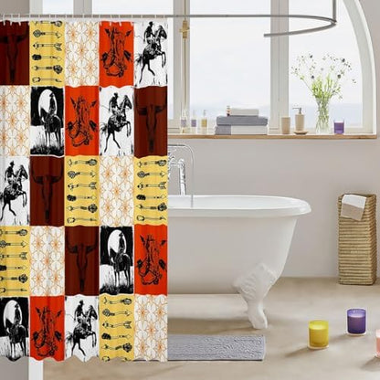 Feelyou Boys Western Bull Skull Shower Curtain Kids Teens Boho Cow Longhorn Skullhead Bathroom Waterproof Accessories with 12 Hooks 72x78 Inches Bohemian Cowboy Southwest Country Ranch Room Decor