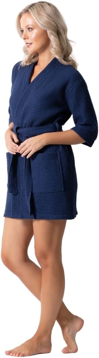 Lightweight Waffle Knit Bath, Spa & Bridesmaids Kimono Short Robes for Women - Quick Dry & Soft