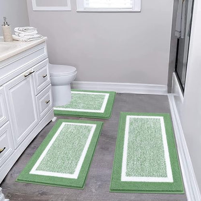 Pauwer 3 Piece Bathroom Rug Set, Non Slip Washable Bath Mat, Green
